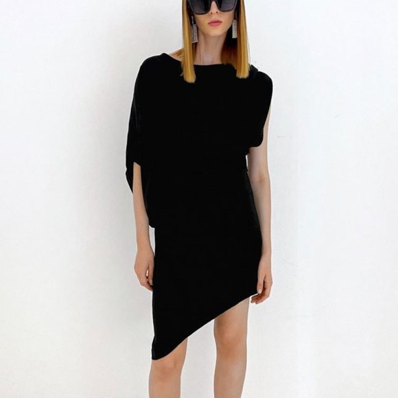 Zara Asymmetric Black Midi Dress - Picture 4 of 9